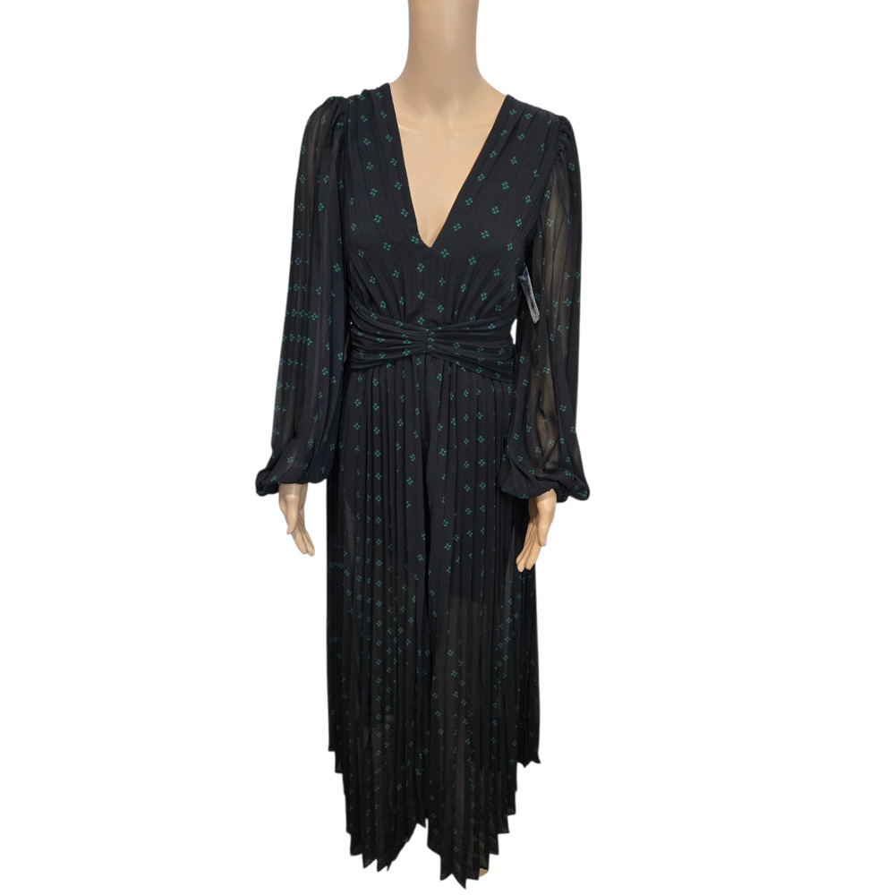 Chelsea28 small black sheer long sleeve pleated dress wedding cocktail long